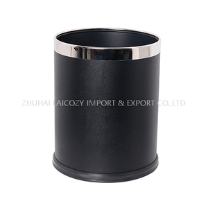 Guestroom Round Single Layer Leather Indoor Dustbins