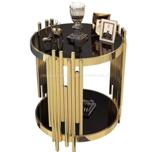  Black Tempered Glass Tea Table with Golden 304 Steel Stainless Marble Coffee Table