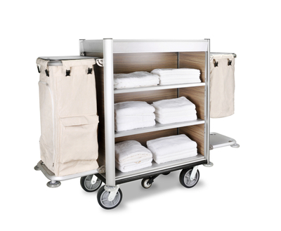 Housekeeping Maid Cart Both Side Vinyl Bag with Vacuum Stand - Texcot