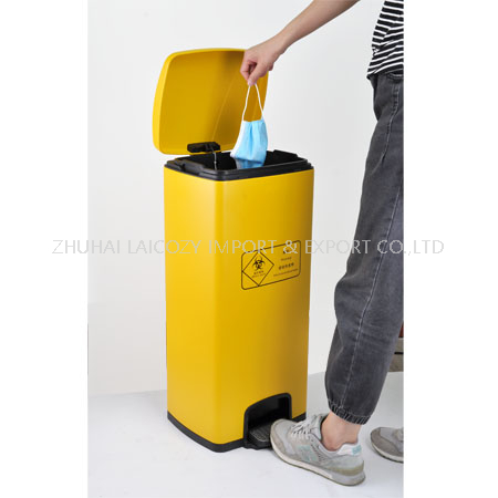 Hospital 30L Yellow Stainless Medical Waste Used Mask Pedal Dust Bin 
