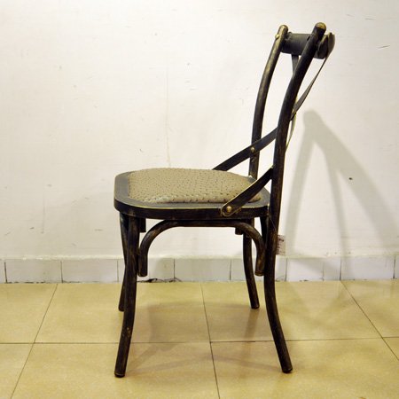 Vintage dining chair with steel frame and leather seat