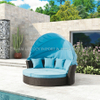 Outdoor Luxury Round Bed with Cushion PE Rattan Sofa with Canopy