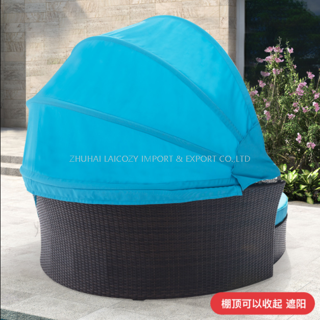 Outdoor Luxury Round Bed with Cushion PE Rattan Sofa with Canopy