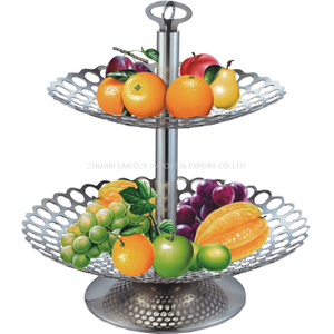 Hotel Restaurant Buffet Display Stainless Steel Double Layers Hole Pattern Fruit Plate