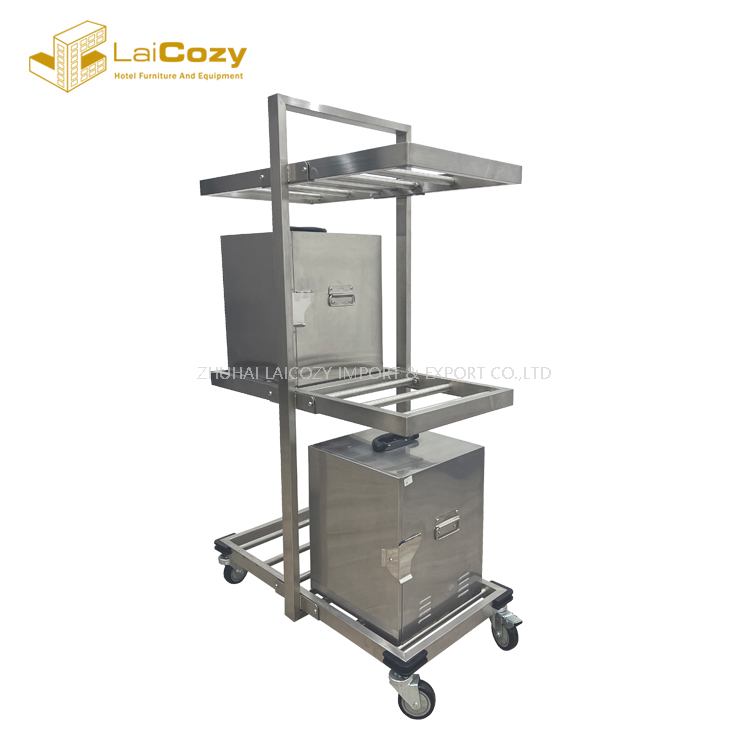 Hotel Room Service Hot Box Storage Stand 304 Stainless Steel Transportation Cart